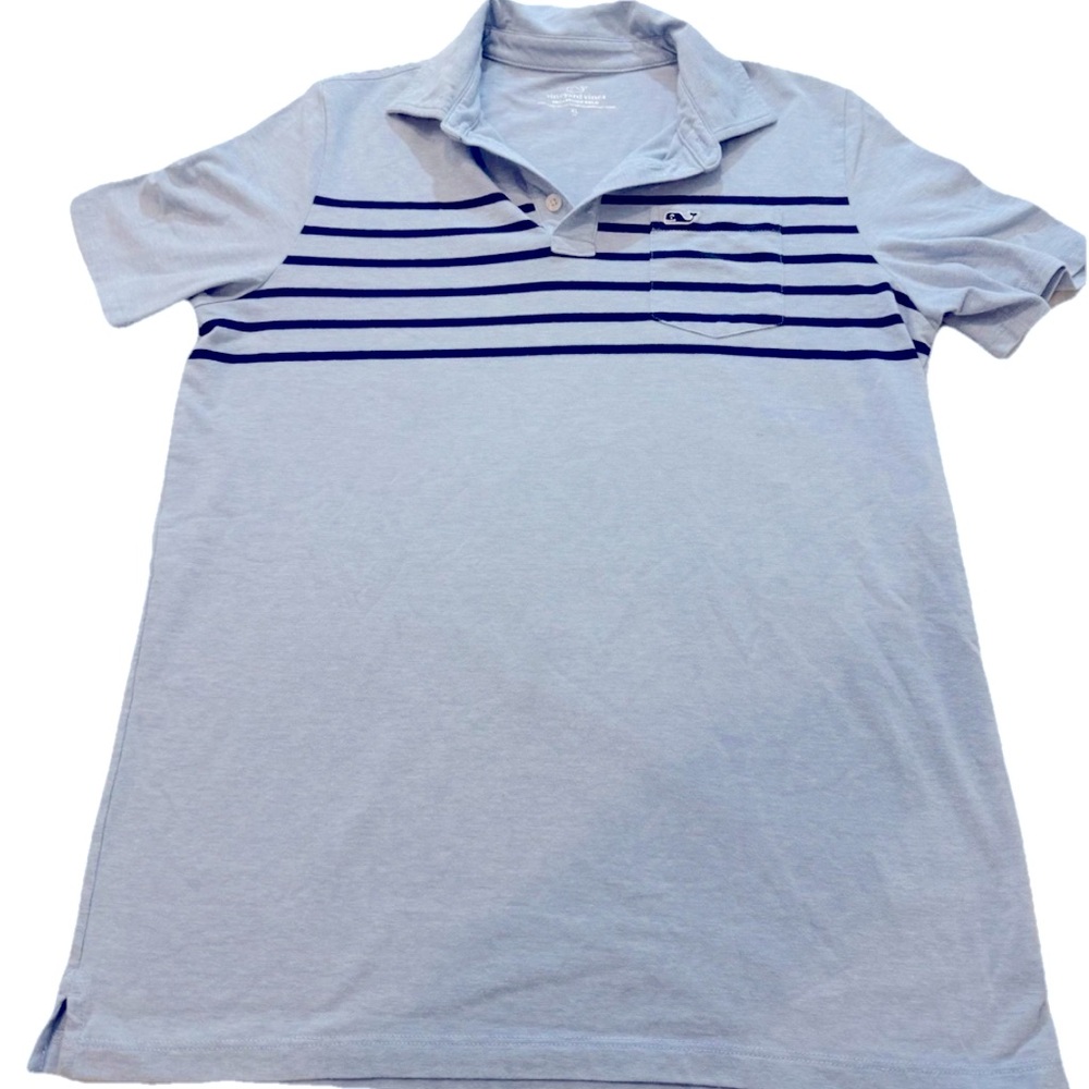 Vineyard Vines Polo Shirt Men XL Blue Edgartown Striped‎ Short Sleeve Poc…